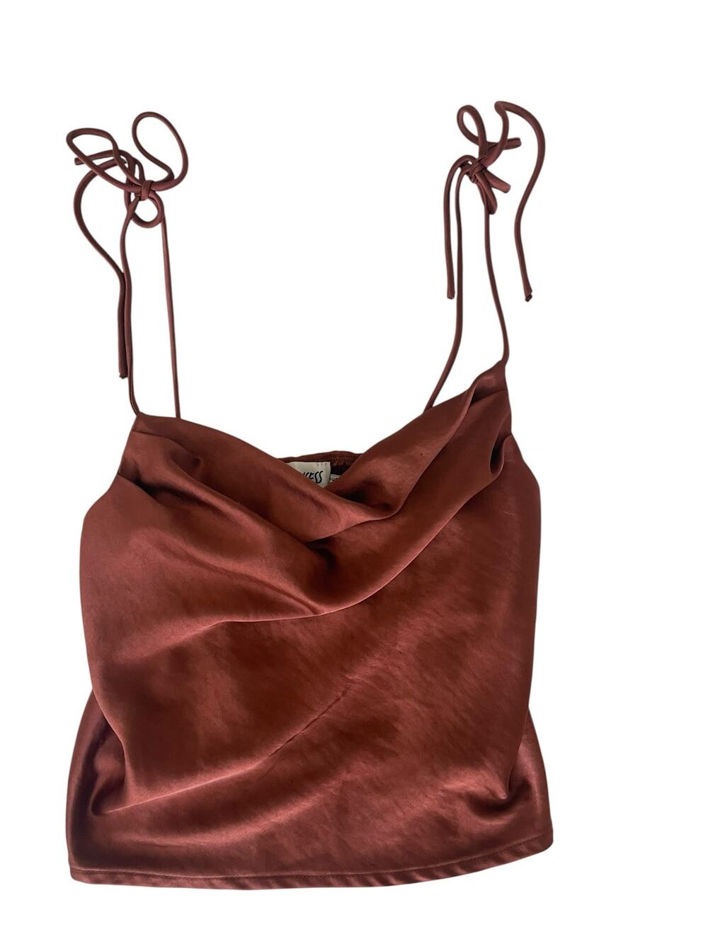 Princess Polly Rust Satin Cowl Neck Cami Top with Tie Straps Size 2